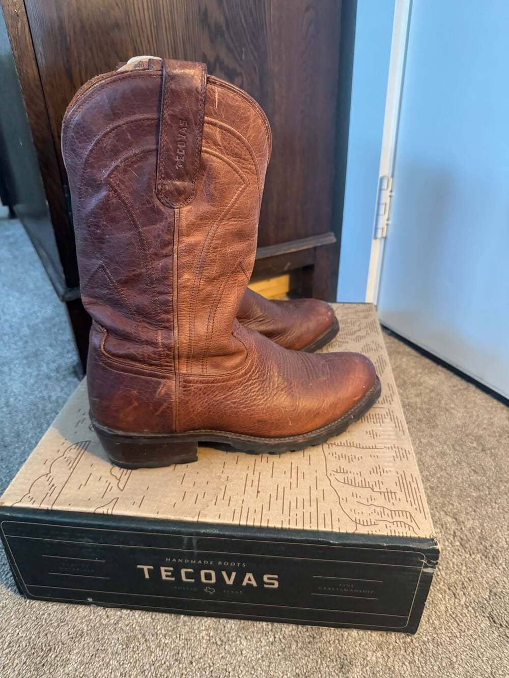 Tecovas The Bandera Men's 10 D Bison Leather Ranch Cowboy Boots